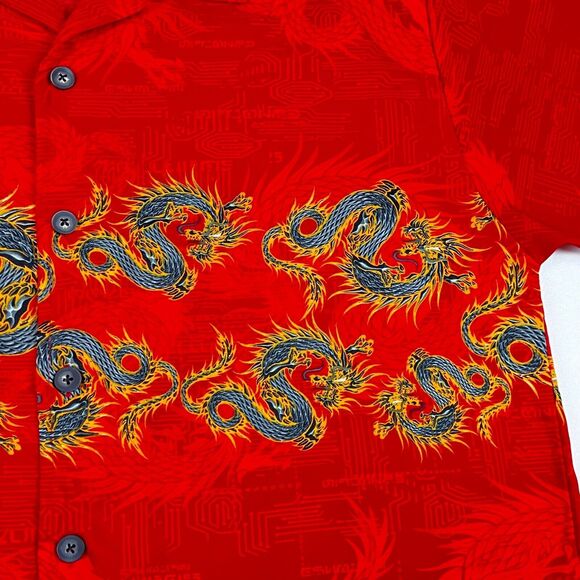 Vtg C-Two 90’s Y2K Dragon Talons Button Down Shirt S/S Jnco Style Sz L Red Black - Picture 3 of 8